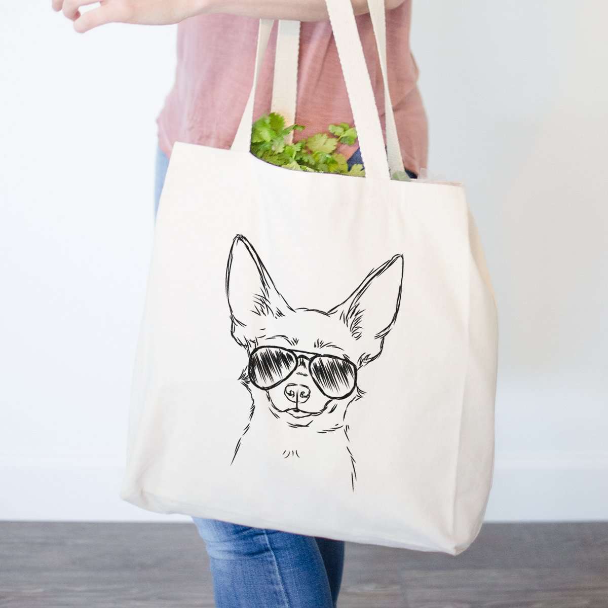 Chihuahua Aviator Beige Canvas Tote Bag