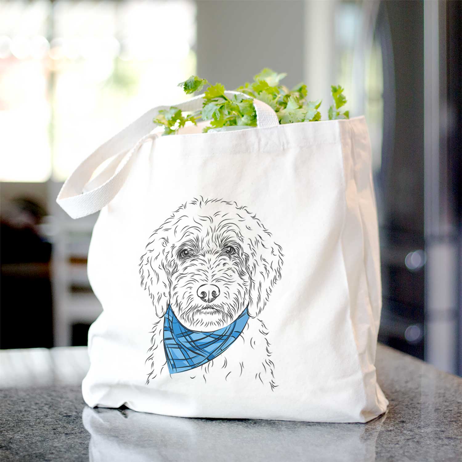 Labradoodle Print Cotton Tote Bag Beige - Eco-Friendly Reusable Shopping Bag