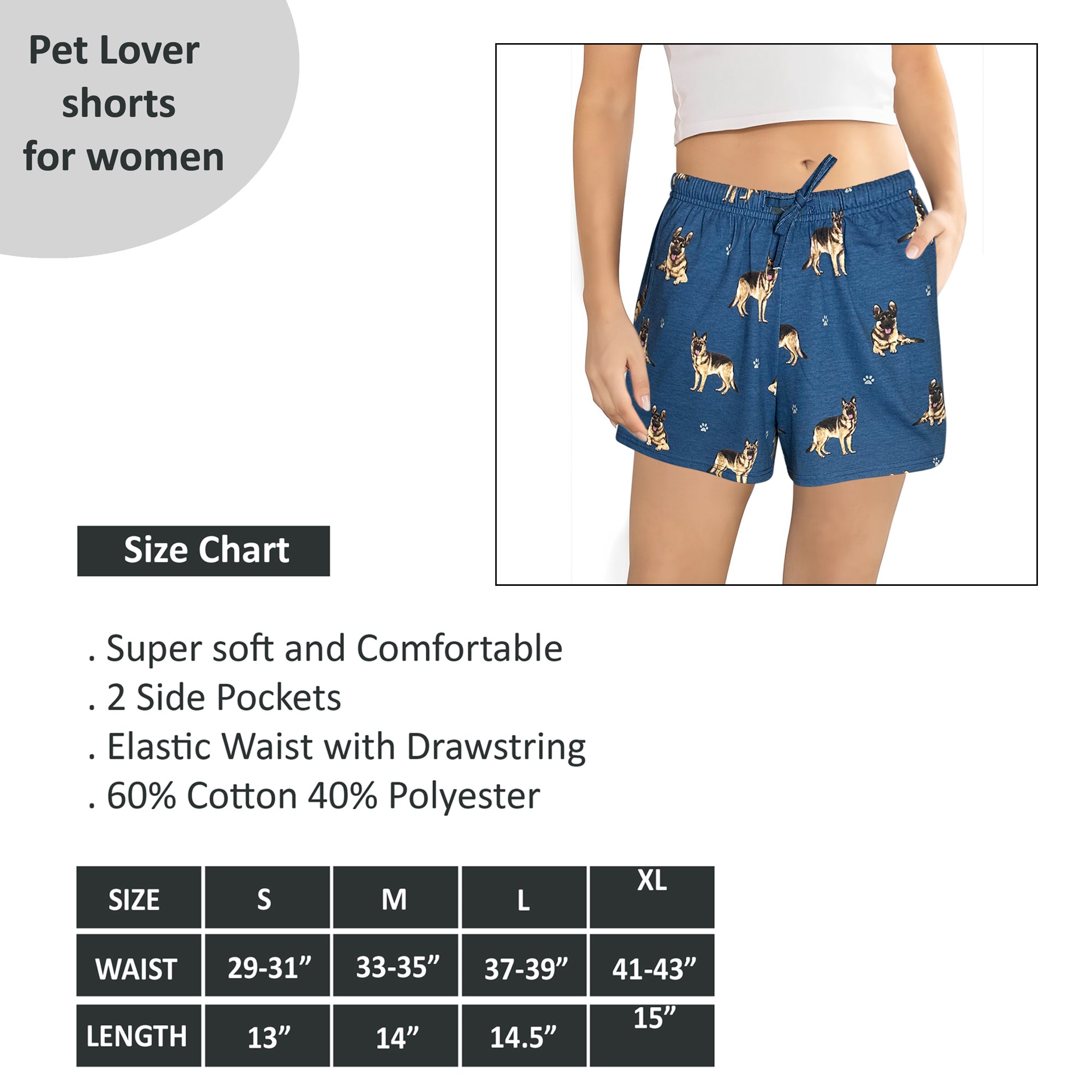 Dog Print Womens Lounge Shorts - Lightweight Summer Comfy Apparel