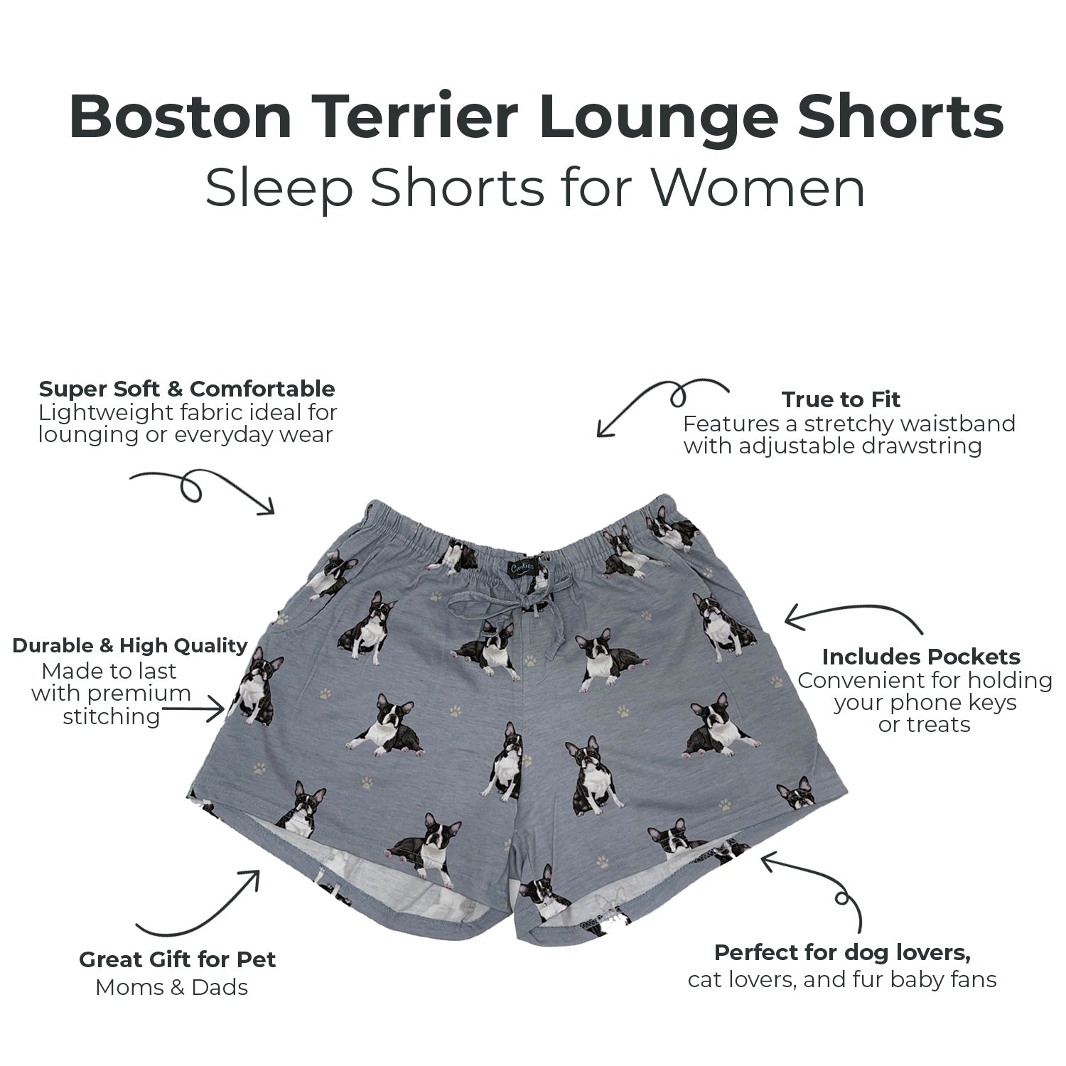 Dog Print Womens Lounge Shorts - Lightweight & Comfy Summer Shorts