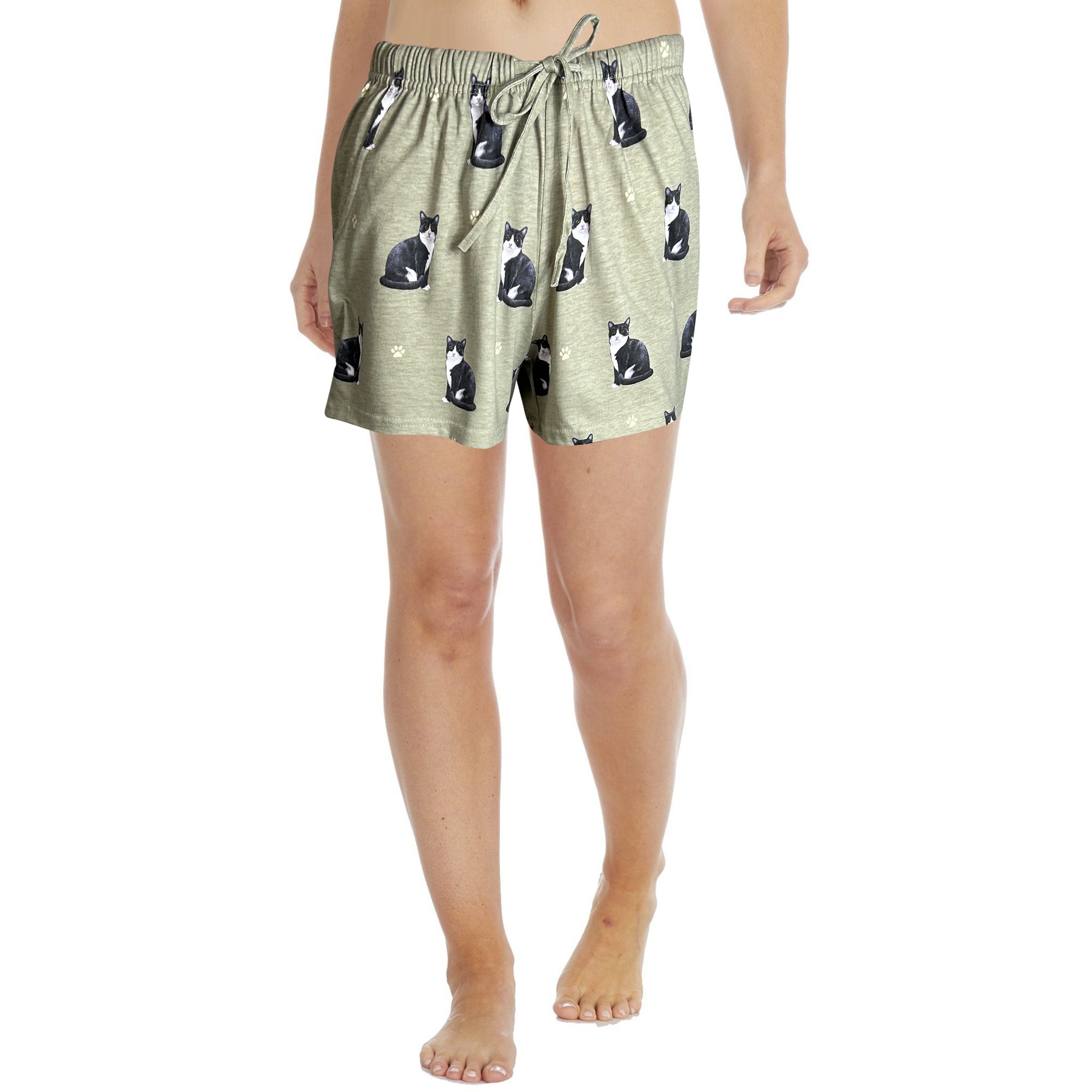 Womens Black & White Cat Print Lounge Shorts - Comfy & Stylish Shorts