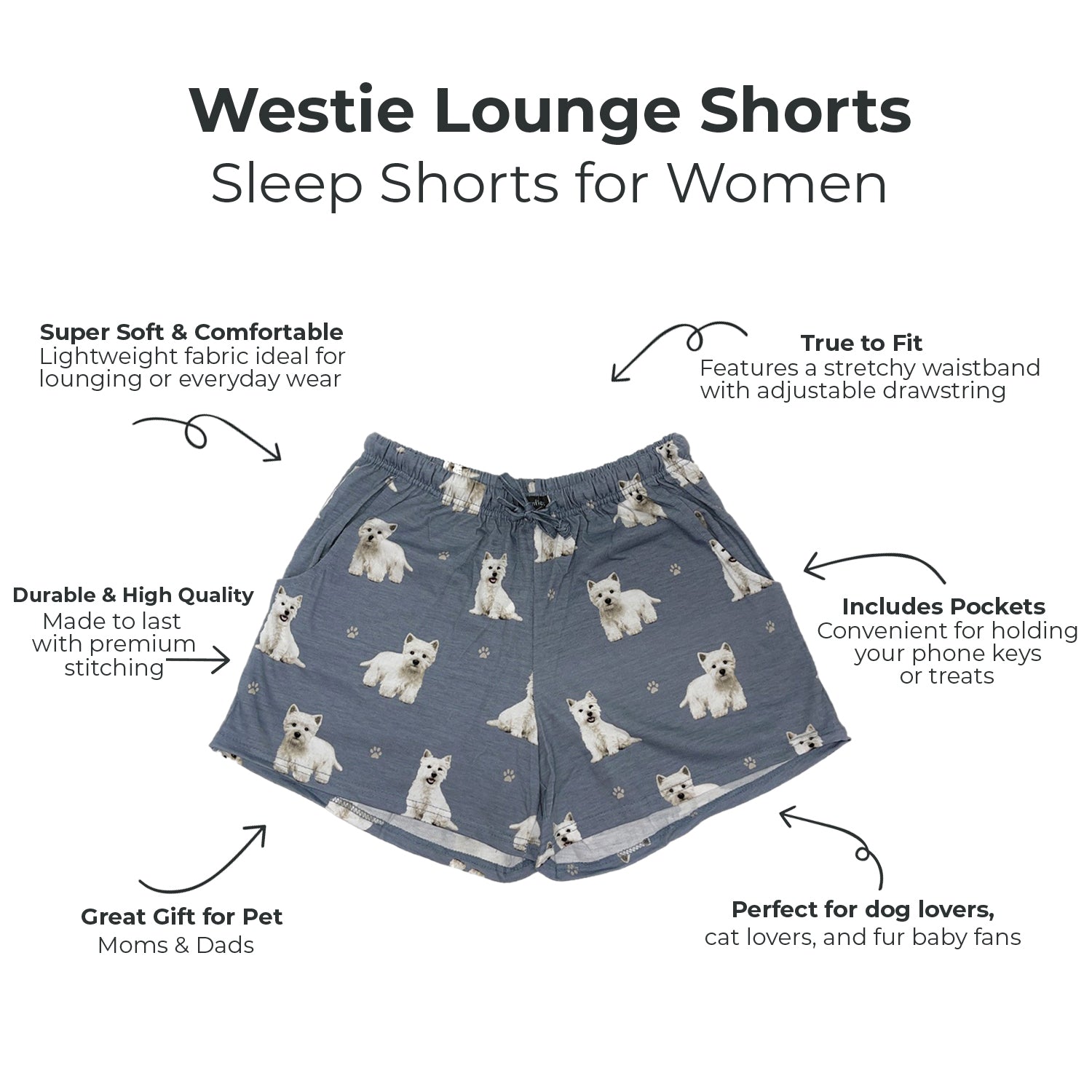 Bichon Frise Womens Comfy Lounge Shorts - Soft Dog Print Summer Shorts