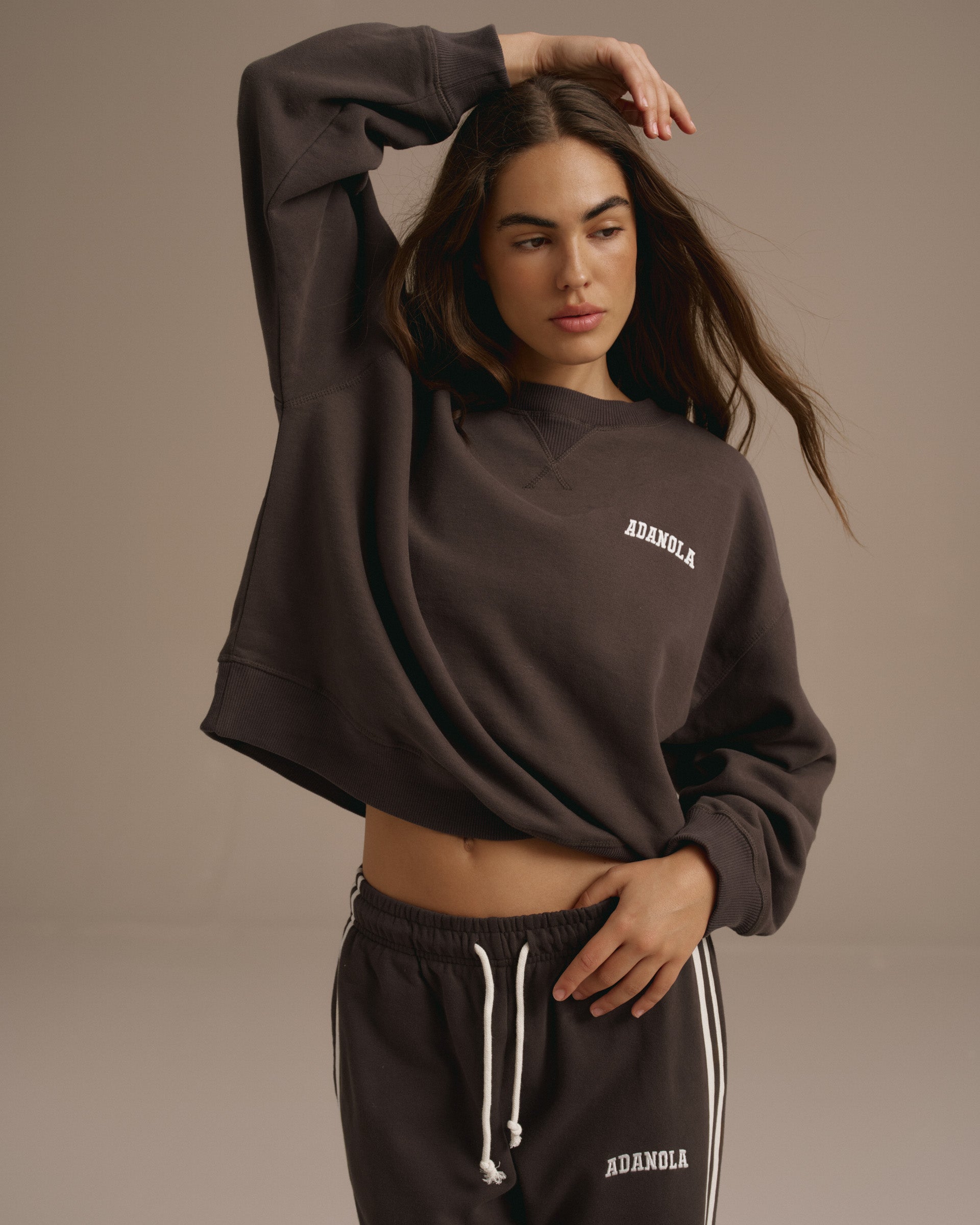 Varsity Loose Fit Sweatshirt - Coffee Bean/Marshmallow White