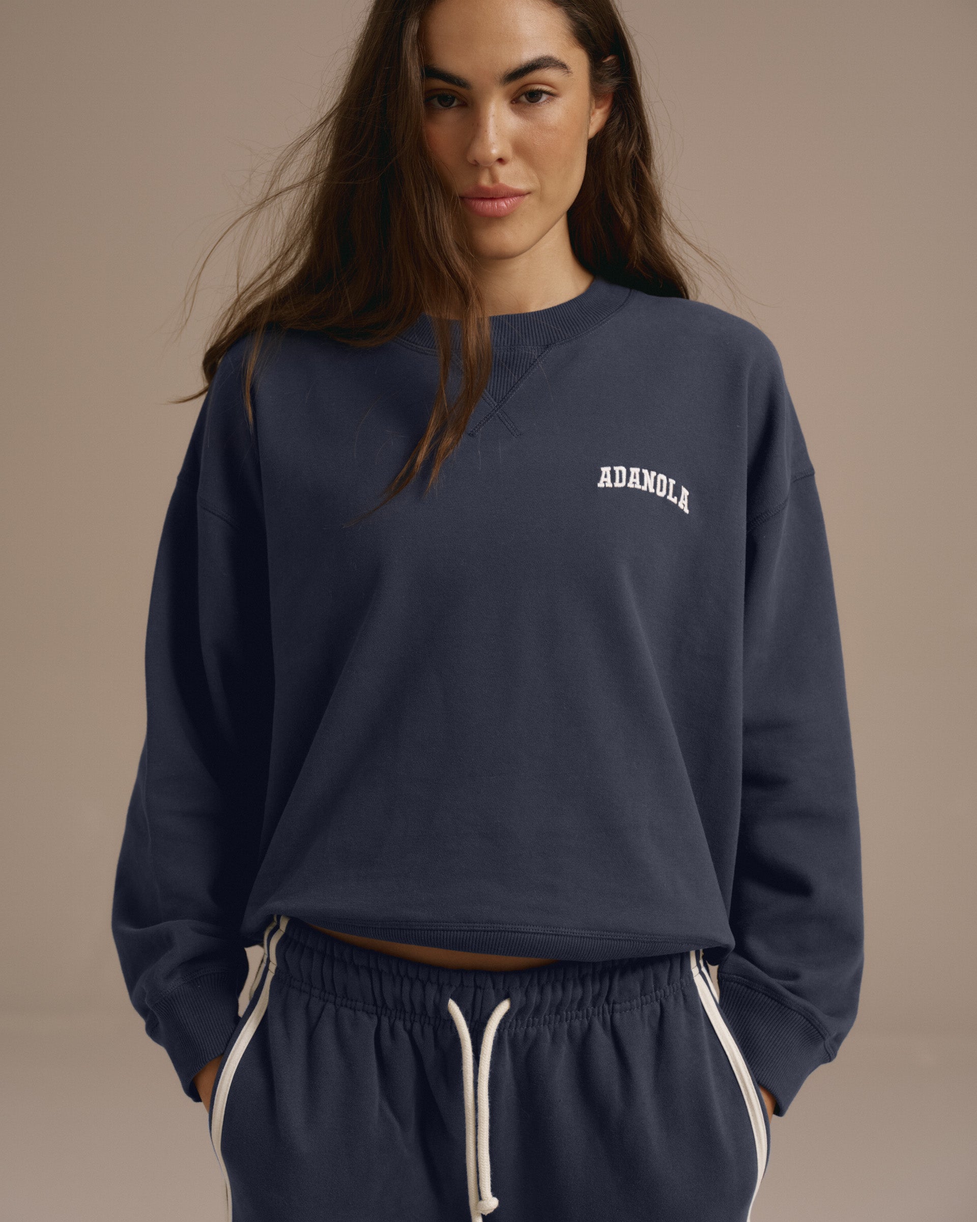 Varsity Loose Fit Sweatshirt - Midnight Blue/Marshmallow White