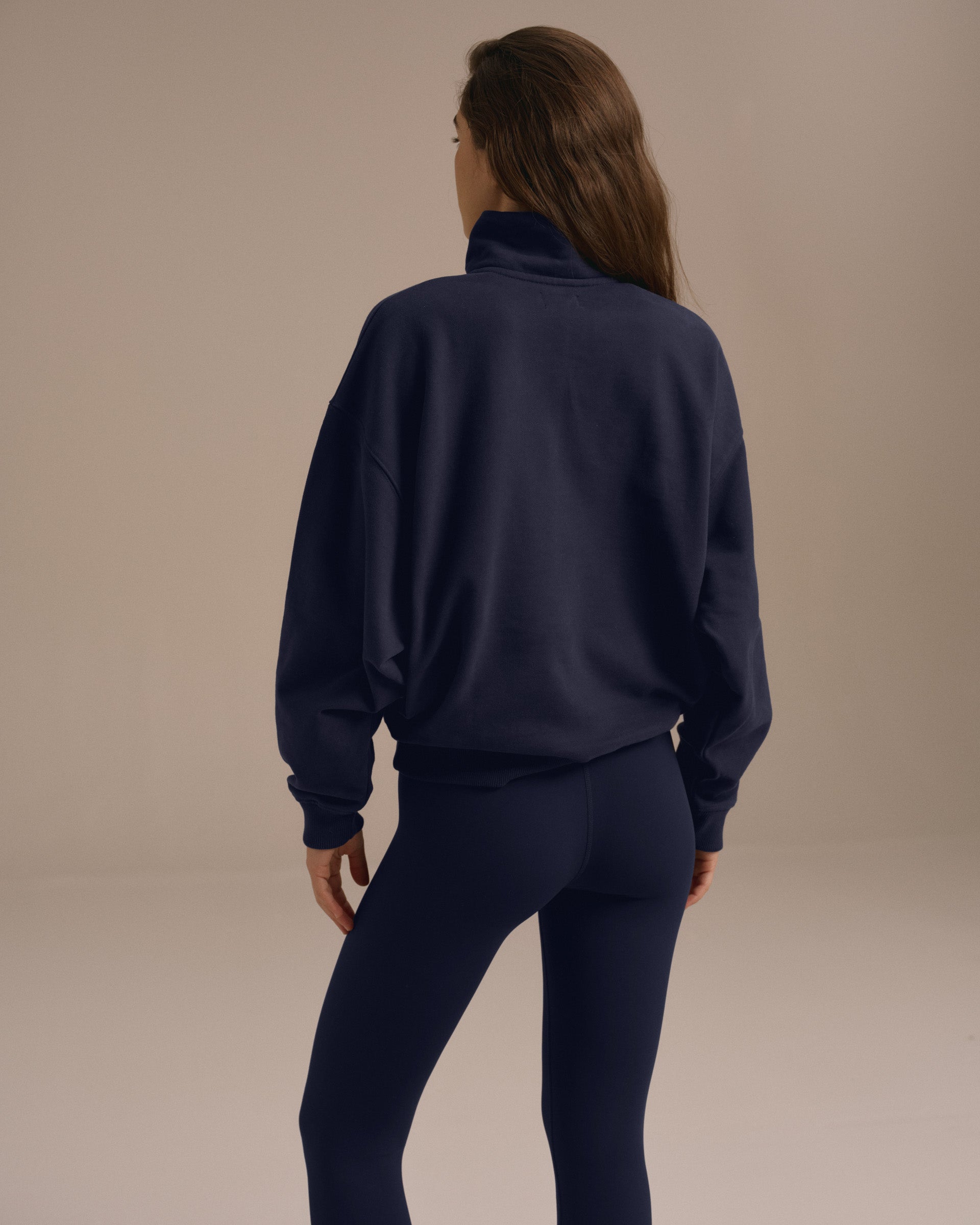Varsity Relaxed Funnel Neck Zip Sweatshirt - Navy Blue/Burgundy