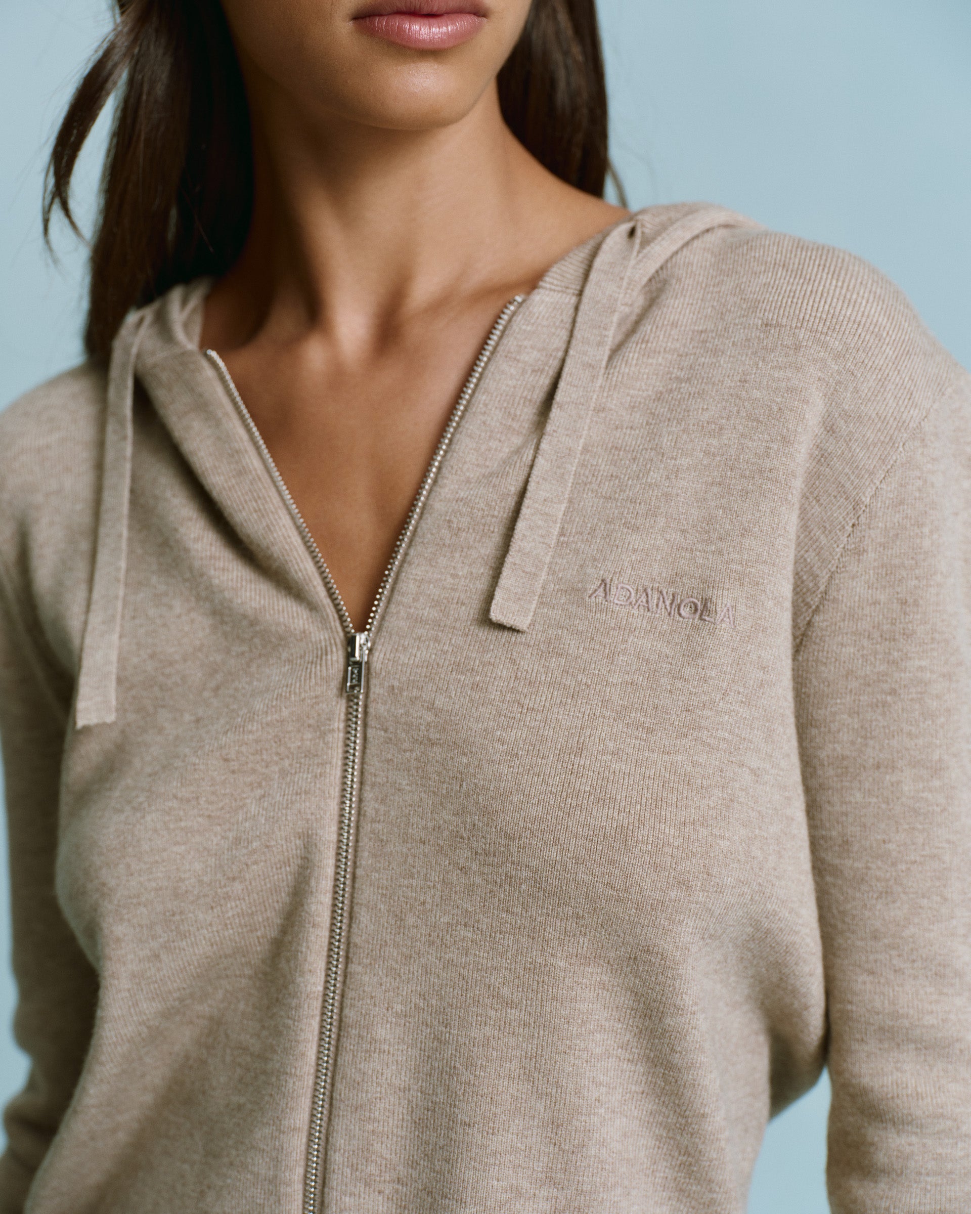 Knit Zip Up Hoodie - Sand