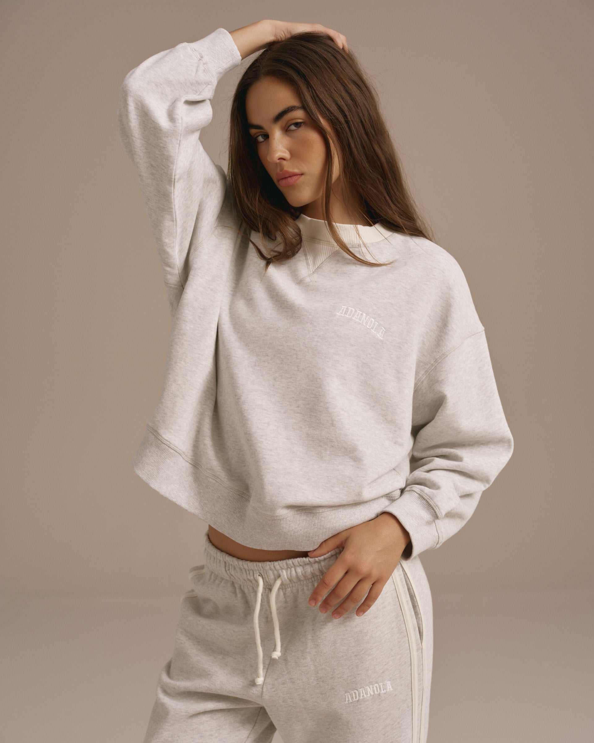 Varsity Loose Fit Sweatshirt - Light Grey Melange/Marshmallow White