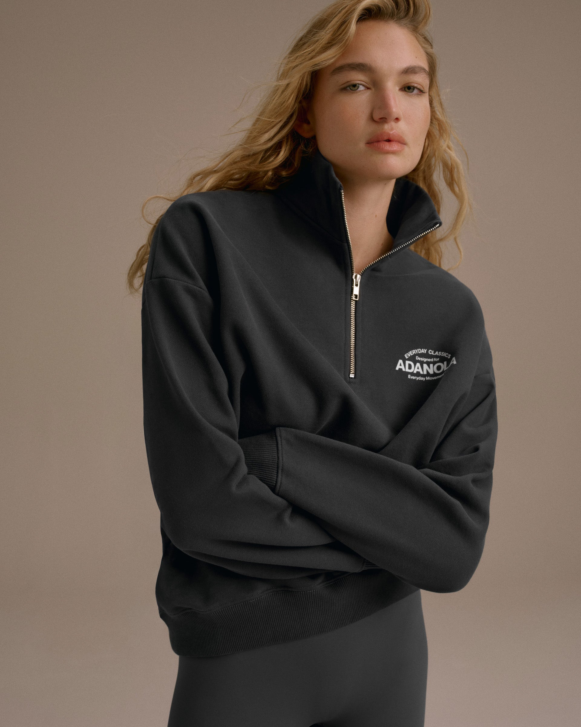 Classics Oversized Funnel Neck Zip Sweatshirt - Graphite Grey/Marshmallow White