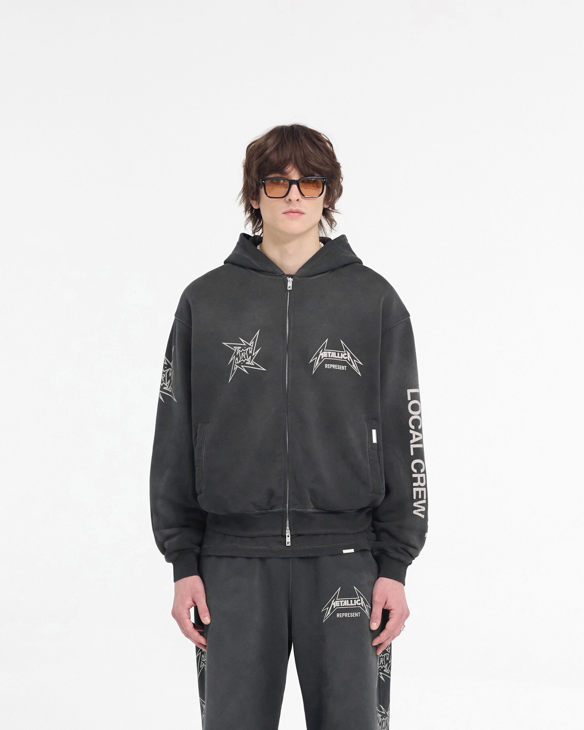 Represent X Metallica Local Crew Zip Hoodie - Stained Black