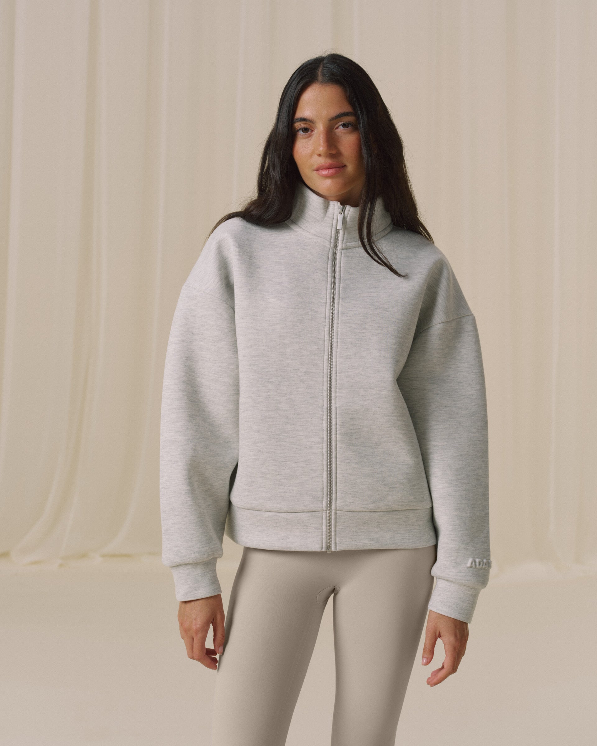 Bonded Funnel Neck Zip Sweatshirt - Light Grey Melange