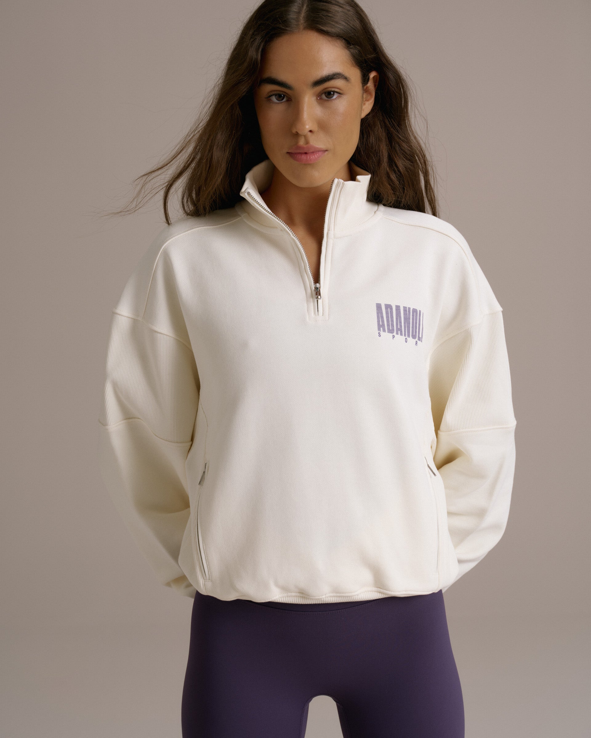 Sport Horizon Relaxed Funnel Neck Zip Sweatshirt - Marshmallow White