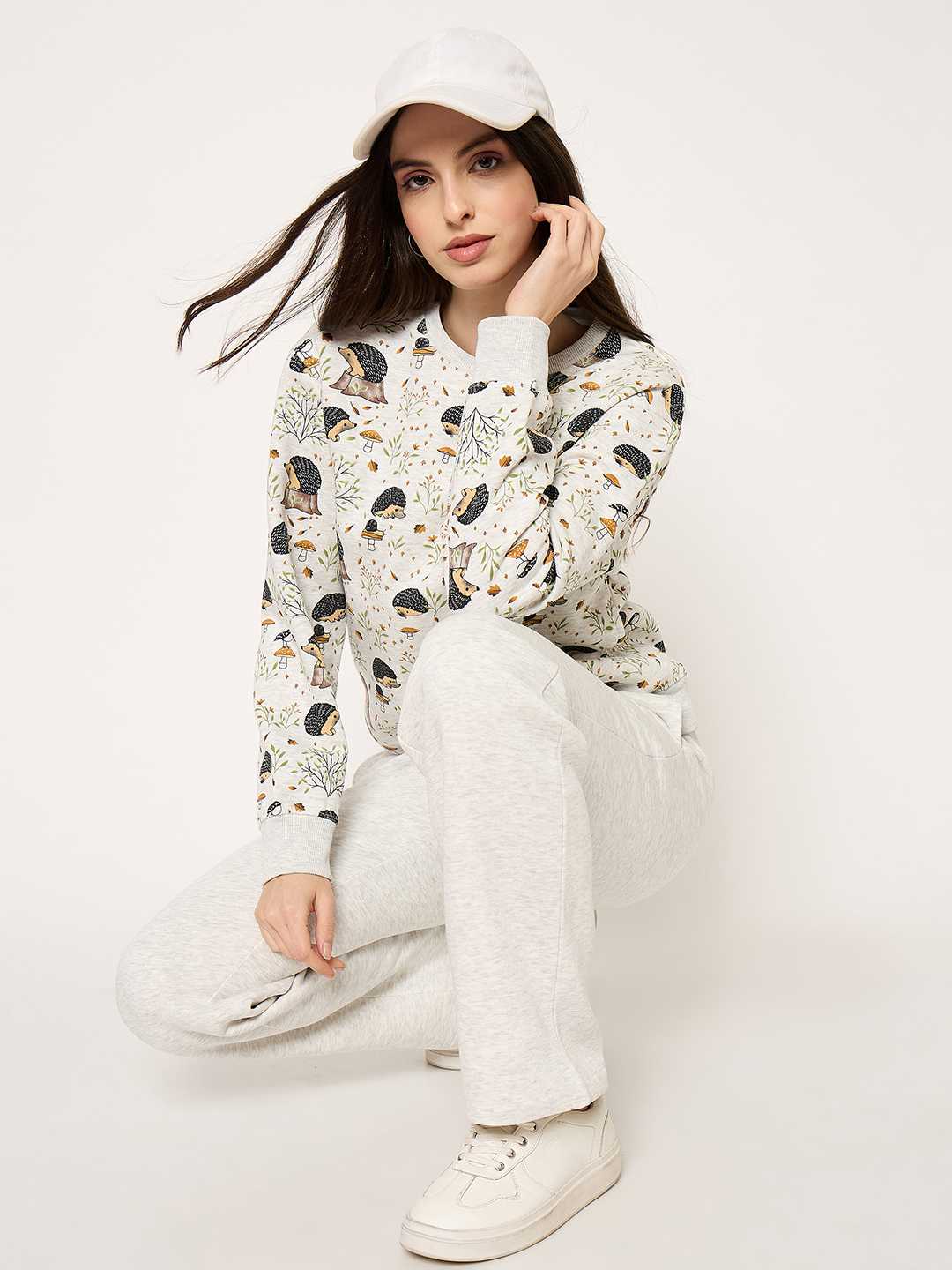 mSECRET Allover Printed Ecru Colour Sweatshirt