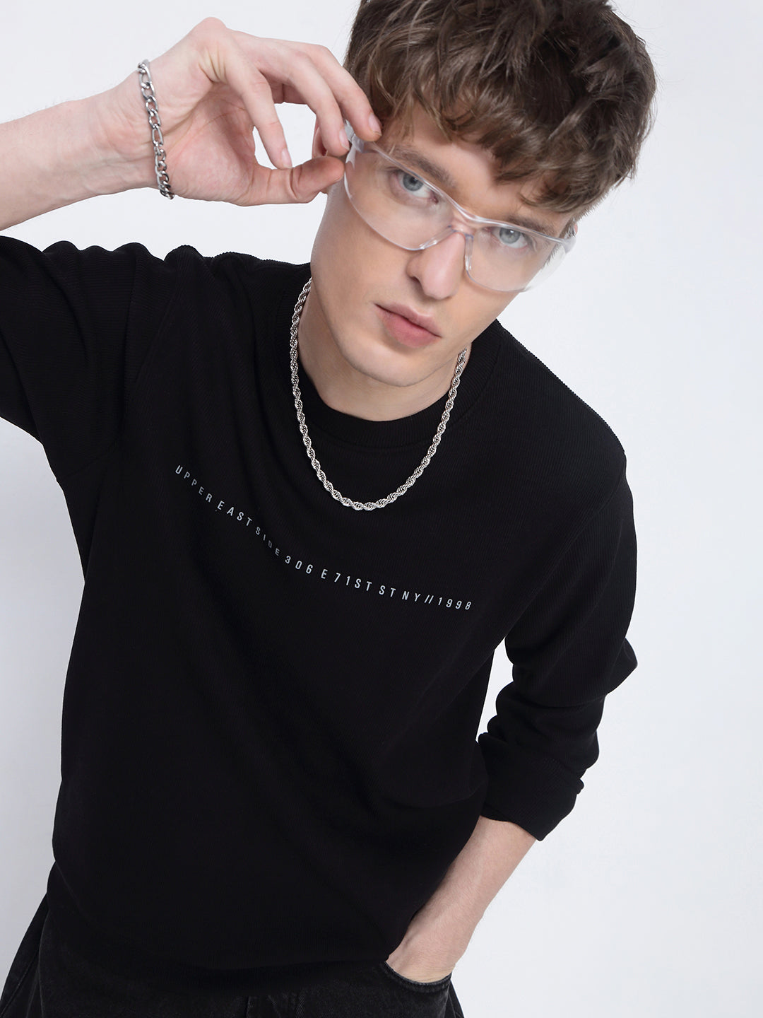 Men's Typography Printed Black Sweatshirt