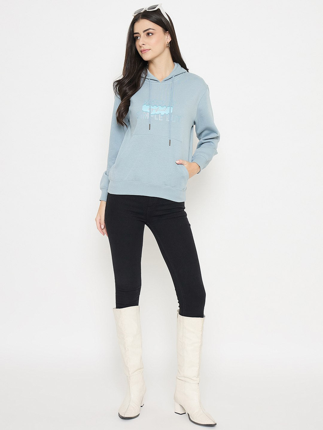 Madame Typography Print Light Sky Cotton Blend Sweatshirt