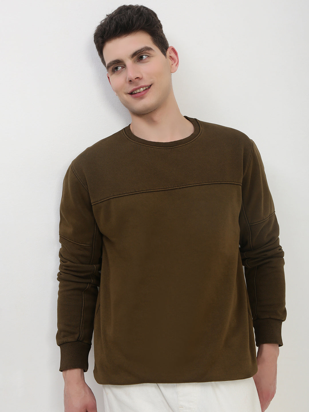 Men's Olive Solid Sweatshirt