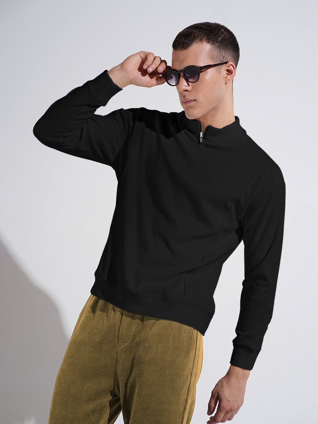 Men's Black Mock Collar Ribbed Sweatshirt