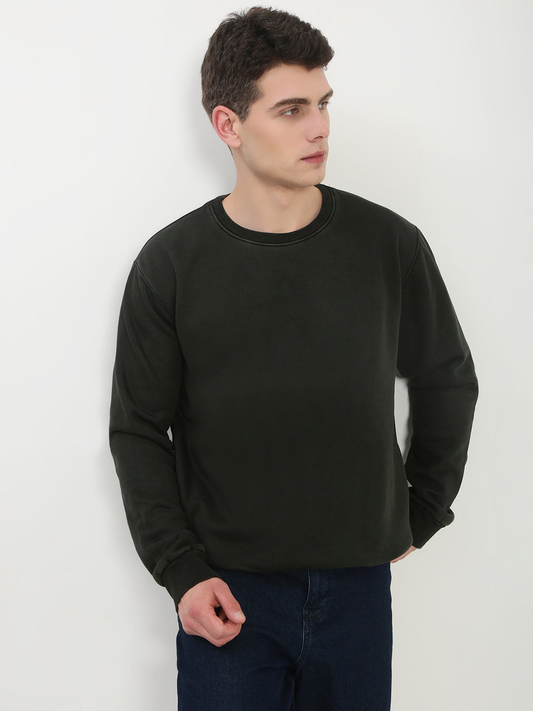 Men's Olive Solid Sweatshirt