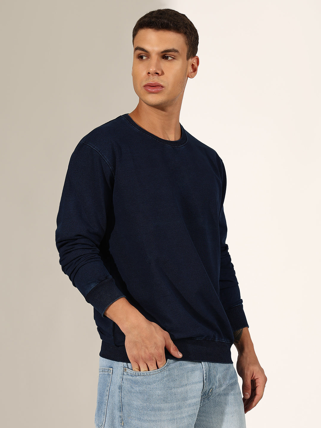 Men's Navy Blue Sweatshirt with Ribbed Cuffs