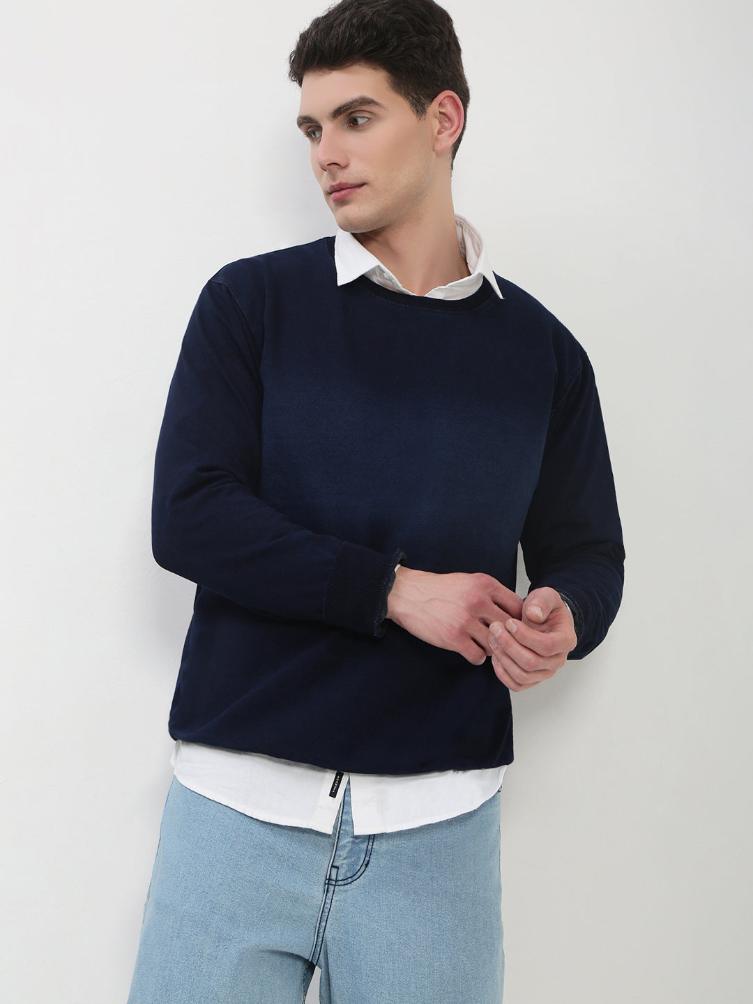 Men's Navy Blue Solid Sweatshirt