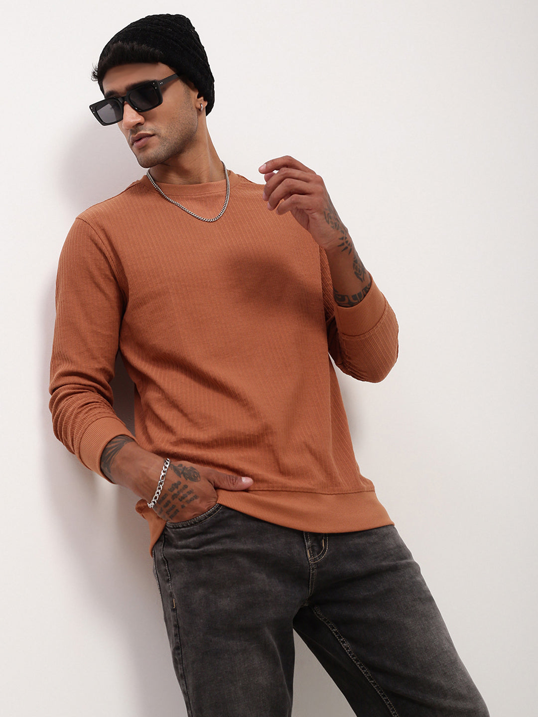 Men's Rust Round Neck Sweatshirt