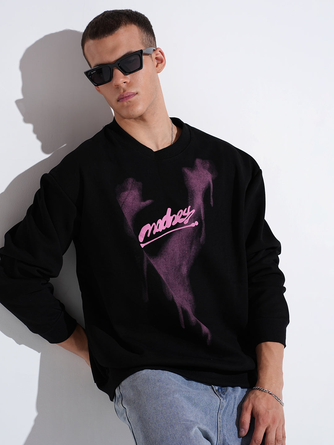 Men's Typography Graphic Print Black Regular Fit Sweatshirt