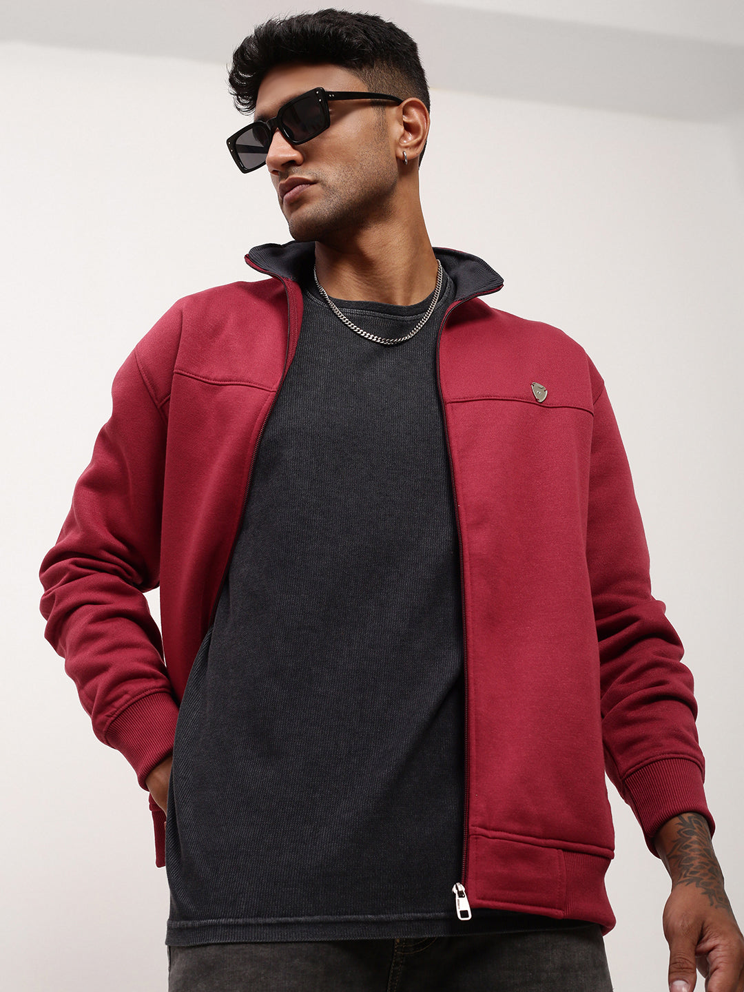 Men's Red Solid Sweatshirt